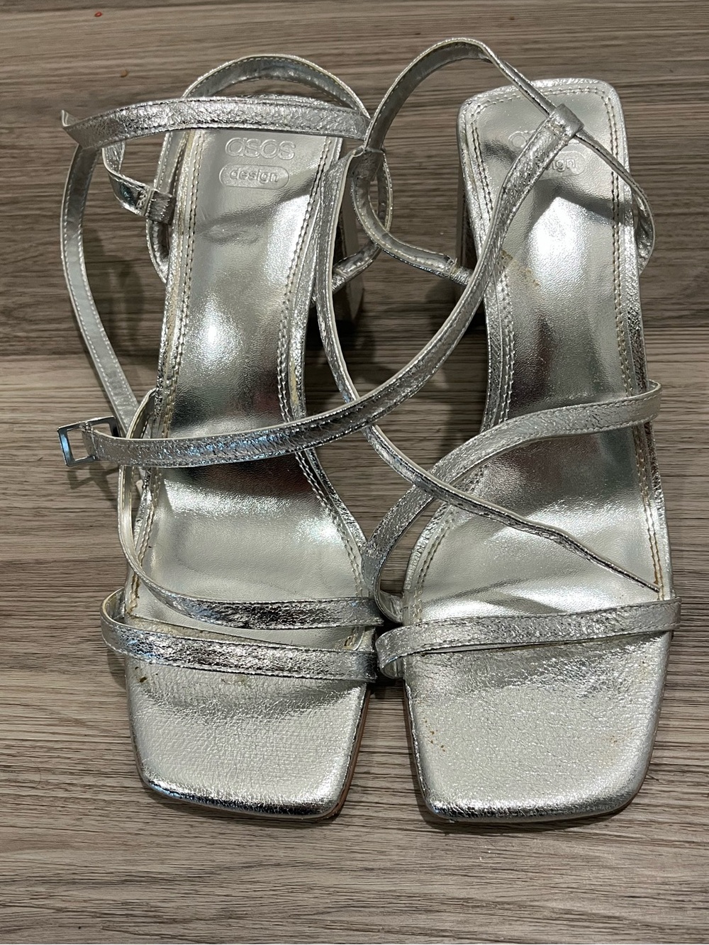 ASOS Silver Strappy Square-Toe Heels
